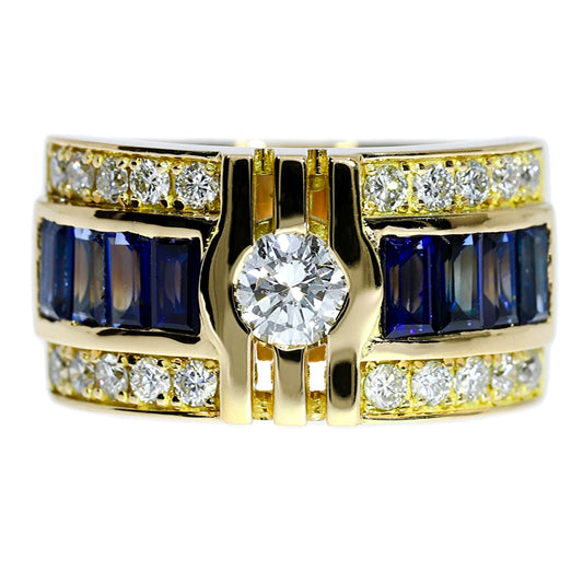 Anillo Zafiros y Diamante GIA - Oro Amarillo 18kt