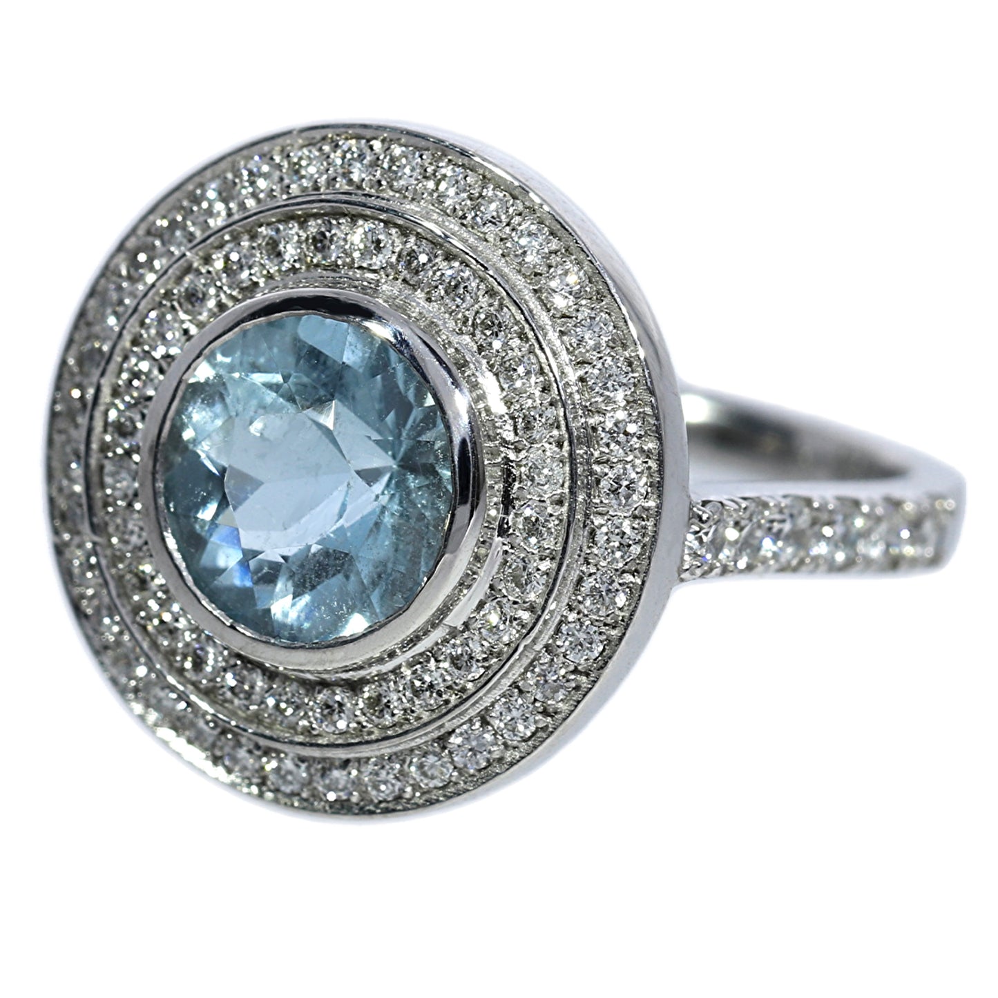 Anillo Aguamarina y Diamantes - Oro Blanco 18kt