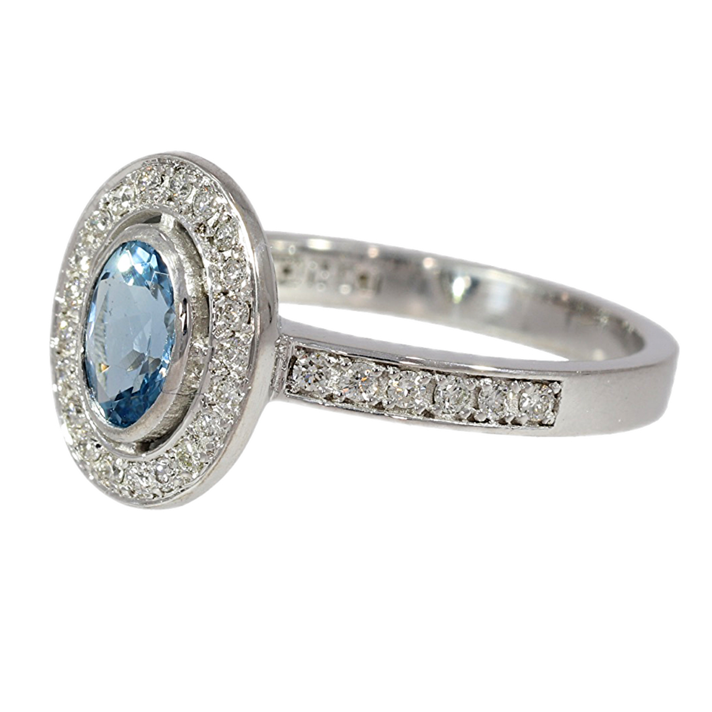 Anillo Aguamarina y Diamantes - Oro Blanco 18kt