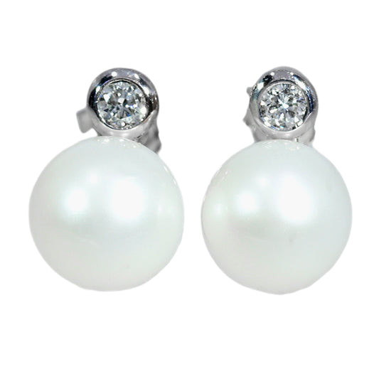 Aros Perlas Akoya y Diamantes - Oro Blanco 18kt