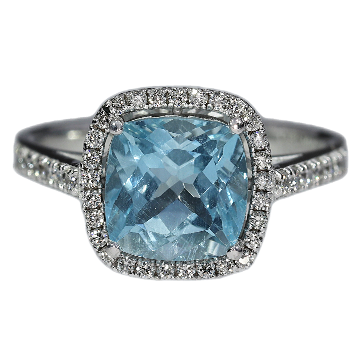Anillo Aguamarina y Diamantes - Oro Blanco 18kt