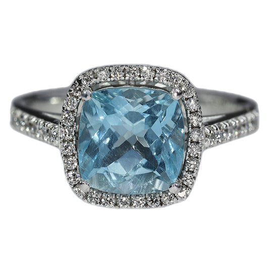 Anillo Aguamarina y Diamantes - Oro Blanco 18kt