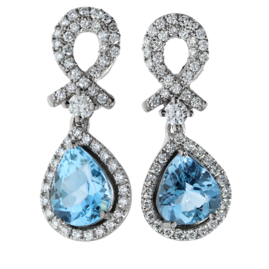 Aros Aguamarina y Diamantes - Oro Blanco 18kt