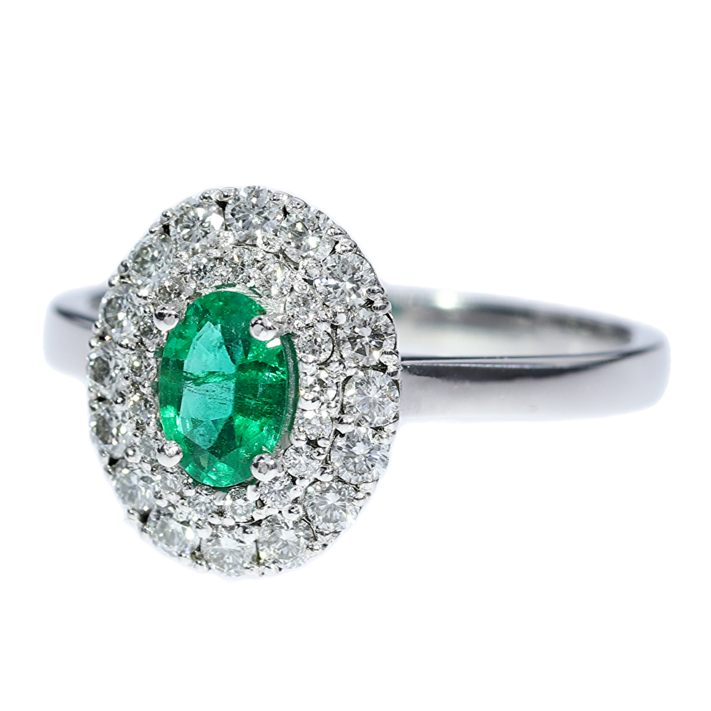 Anillo Esmeralda y Diamantes - Oro Blanco 18kt