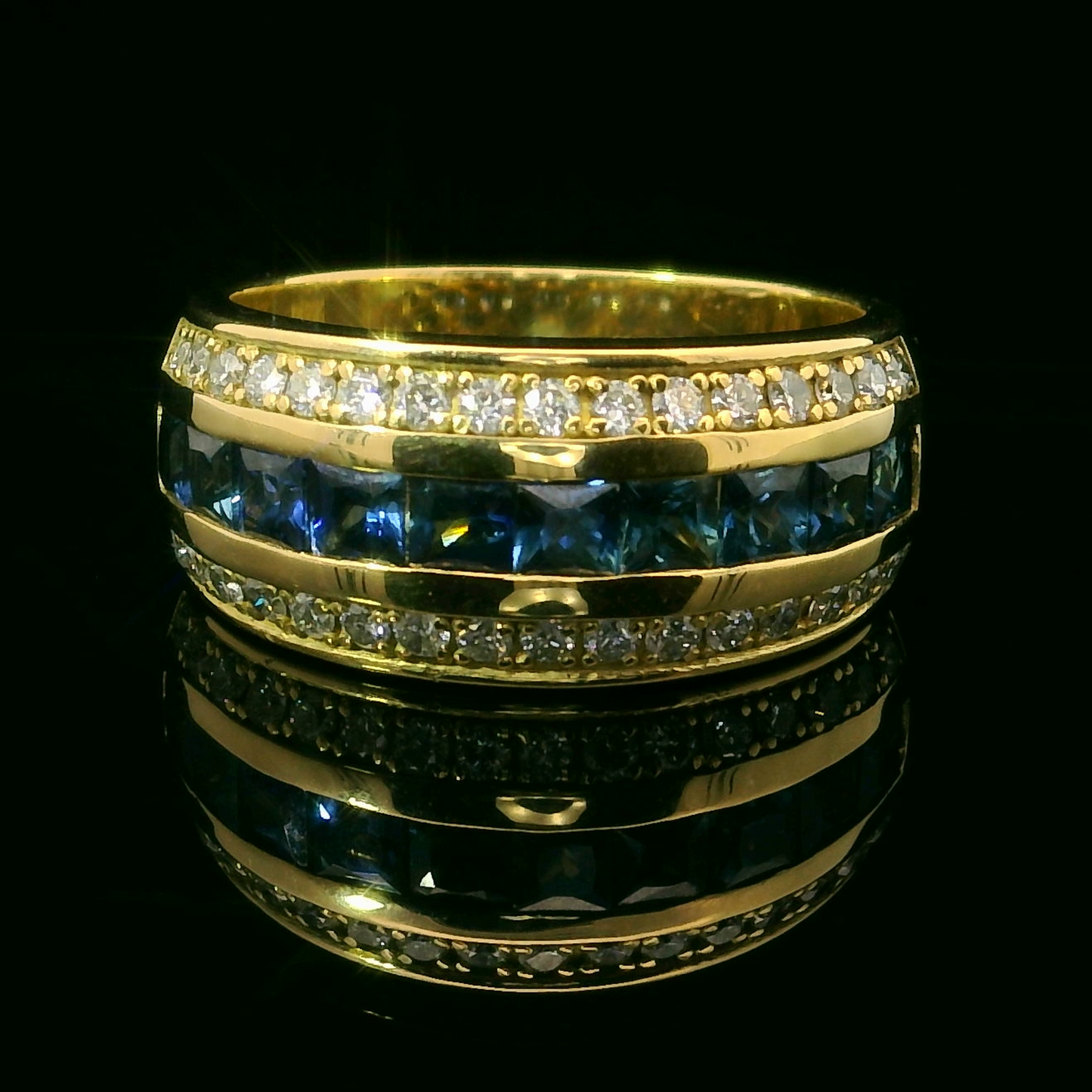 Anillo Zafiros y Diamantes - Oro Amarillo 18kt