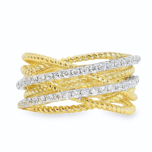 Anillo Diamantes - Oro Amarillo y Blanco 14kt