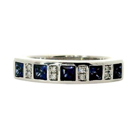 Medio Cintillo Zafiros y Diamantes - Oro Blanco 18kt