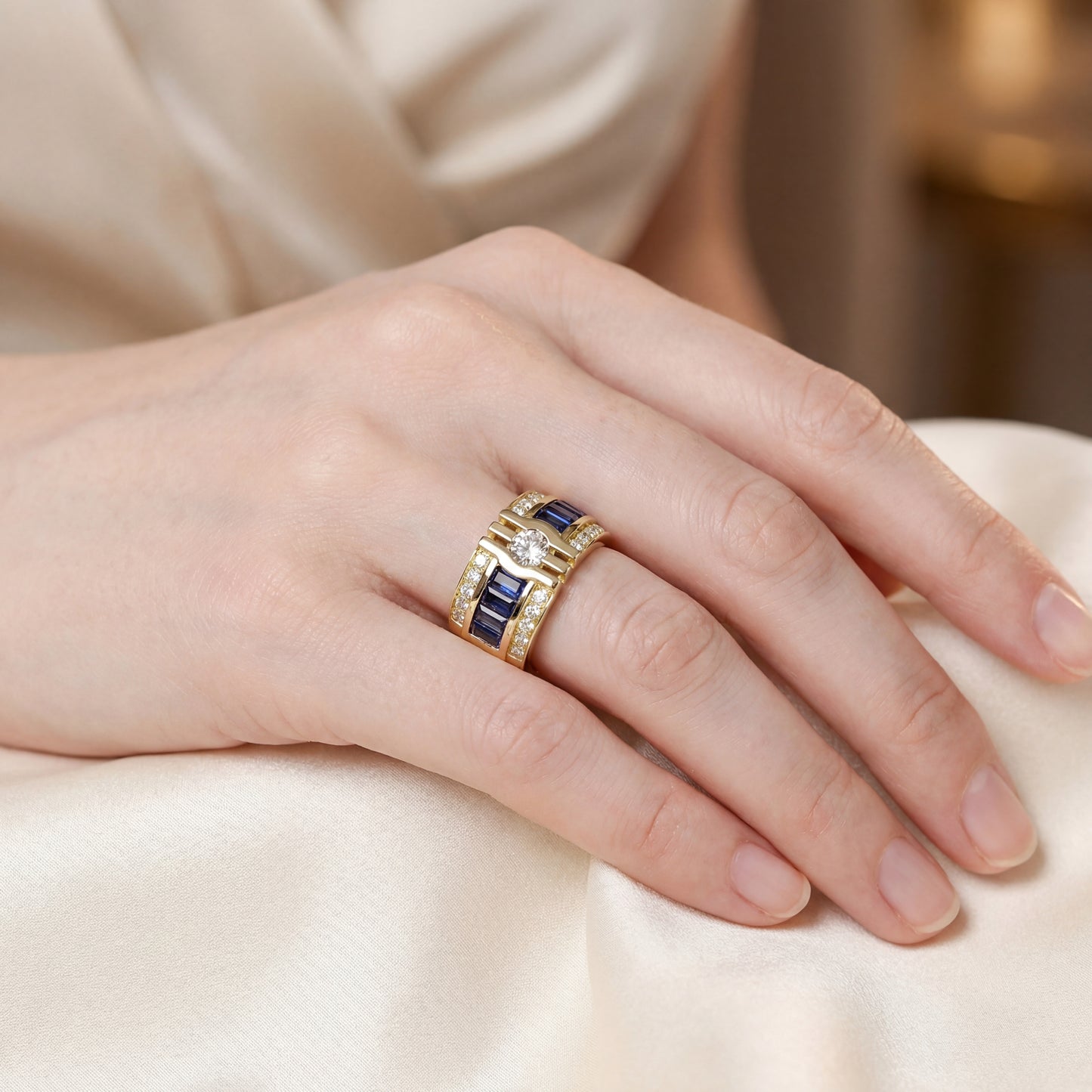 Anillo Zafiros y Diamante GIA - Oro Amarillo 18kt
