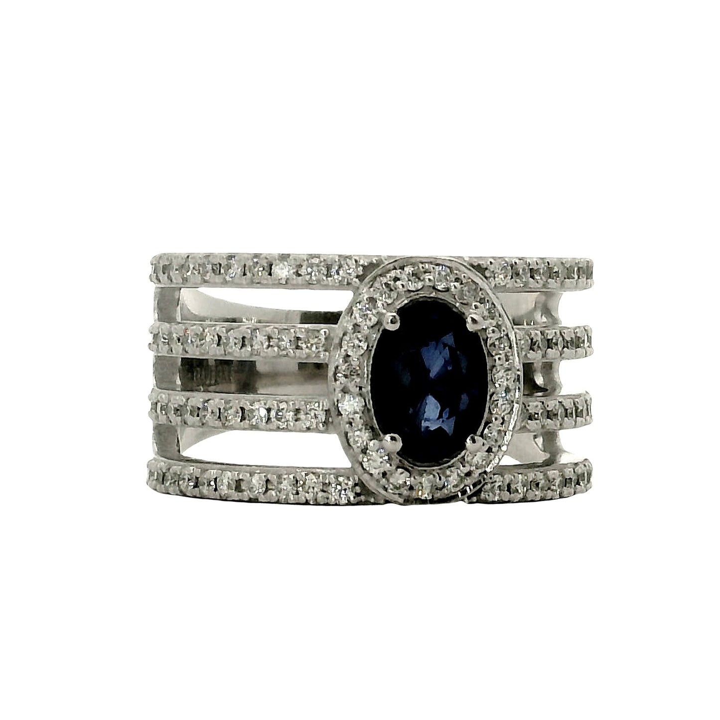 Anillo Zafiro y Diamantes - Oro Blanco 18kt