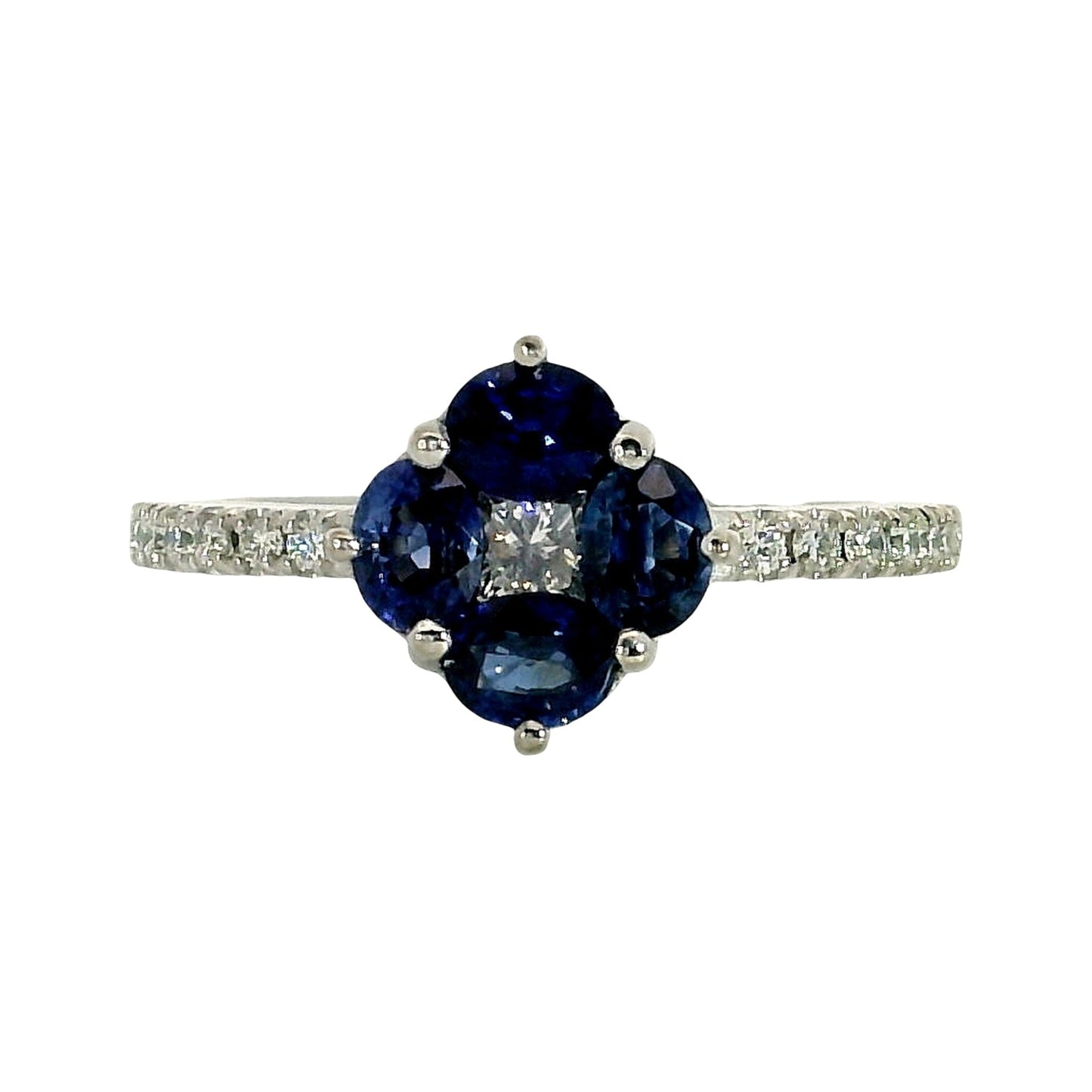 Anillo Zafiros y Diamantes - Oro Blanco 18kt