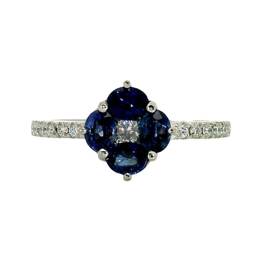 Anillo Zafiros y Diamantes - Oro Blanco 18kt