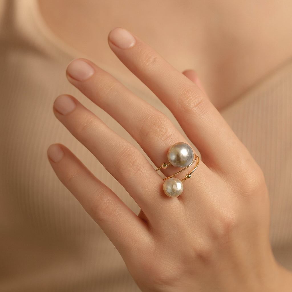 Anillo Perlas Grises Akoya - Oro Amarillo 18kt