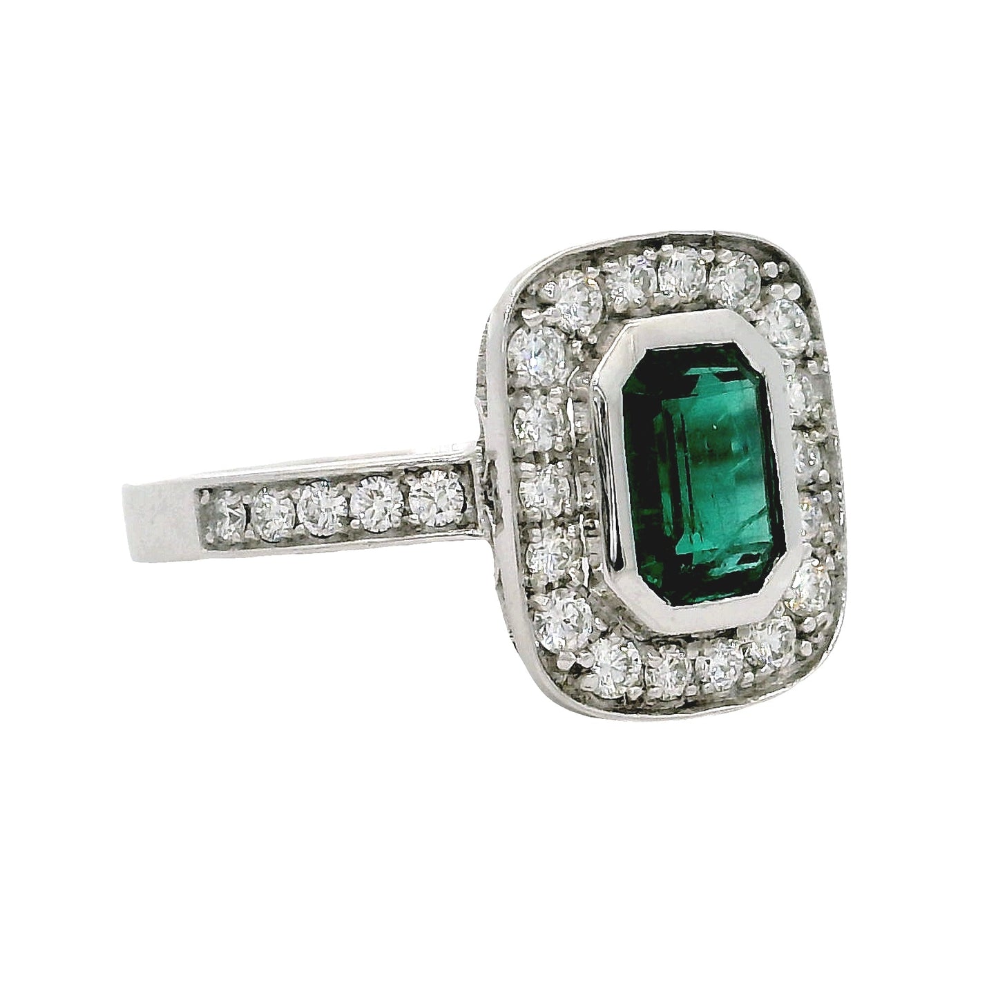 Anillo Esmeralda y Diamantes - Oro Blanco 18kt