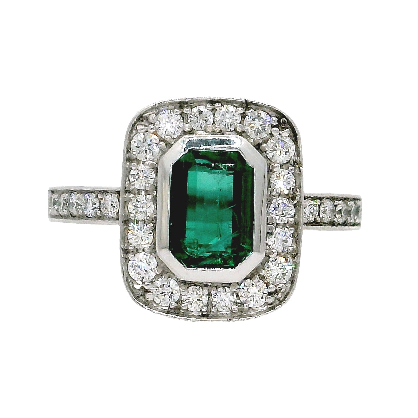 Anillo Esmeralda y Diamantes - Oro Blanco 18kt