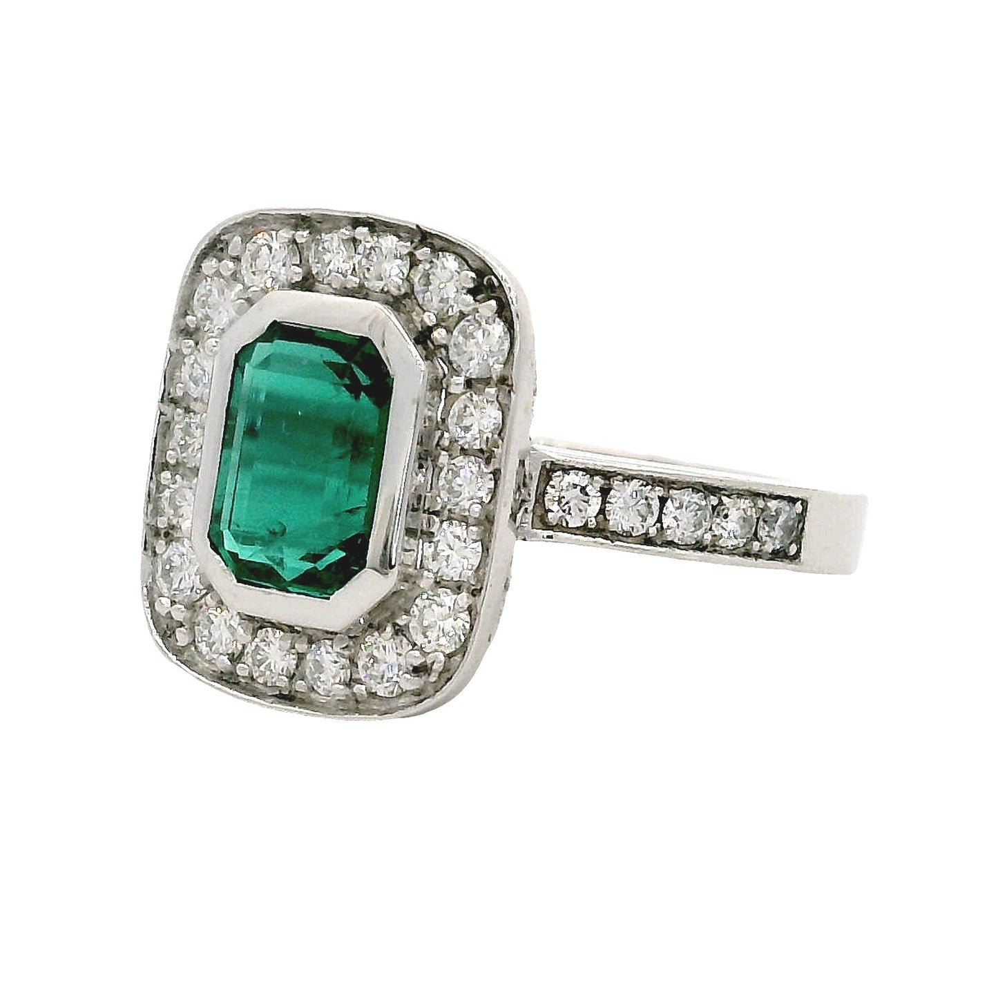 Anillo Esmeralda y Diamantes - Oro Blanco 18kt