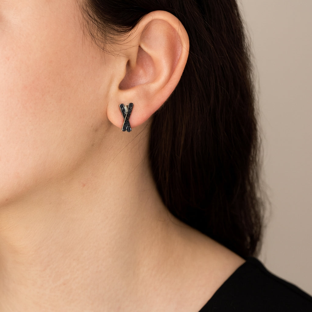 Aros Diamantes Negros - Oro Blanco 18kt