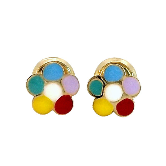 Aros Flor Esmaltado - Oro Amarillo 14kt