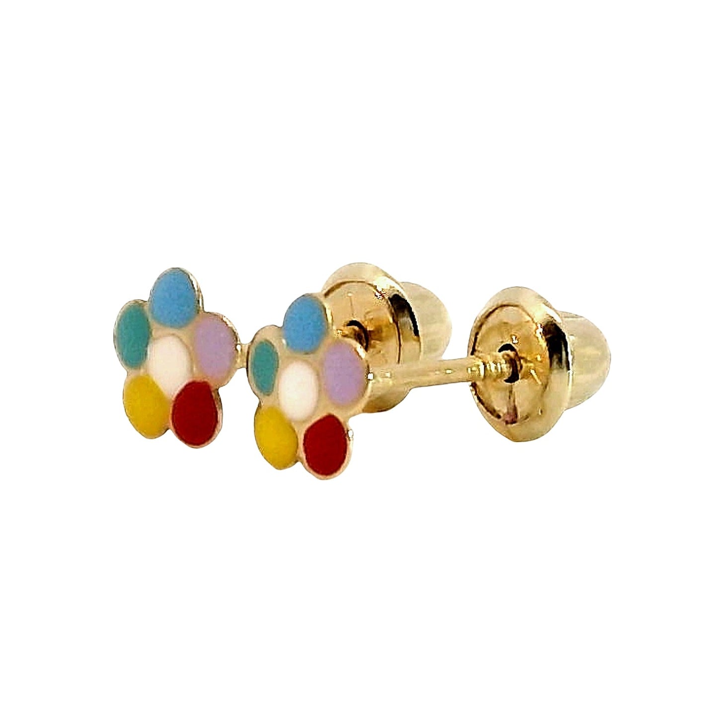 Aros Flor Esmaltado - Oro Amarillo 14kt