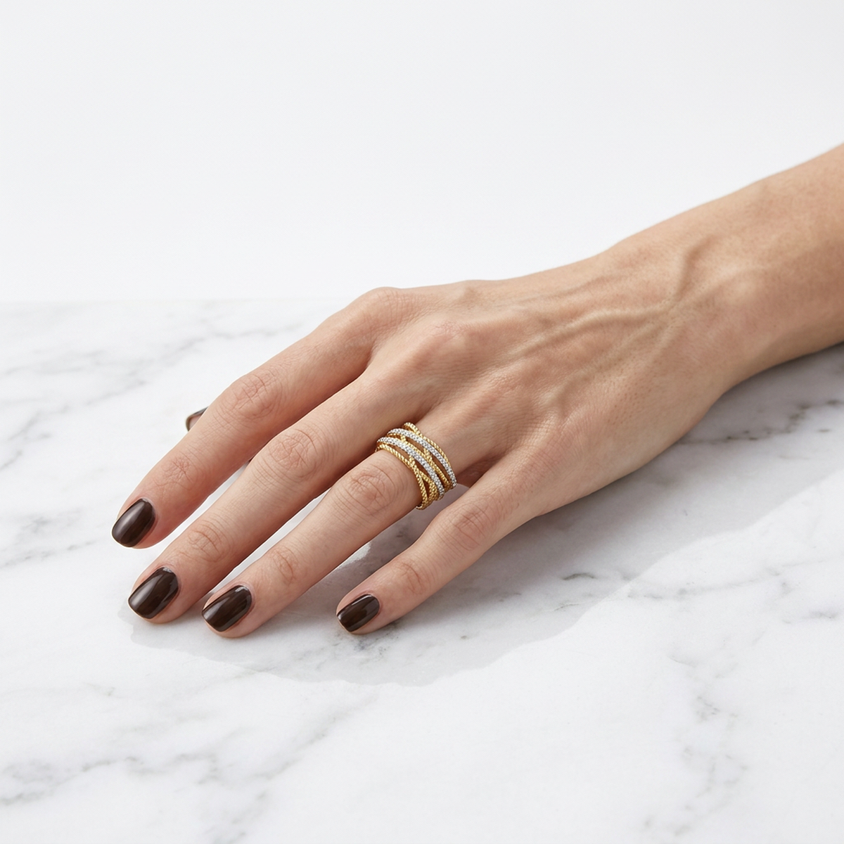 Anillo Diamantes - Oro Amarillo y Blanco 14kt