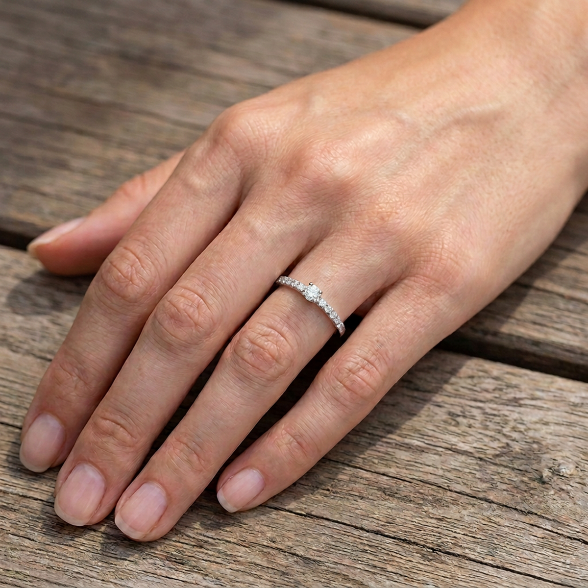 Anillo Compromiso Solitario Diamantes - Oro Blanco 18kt