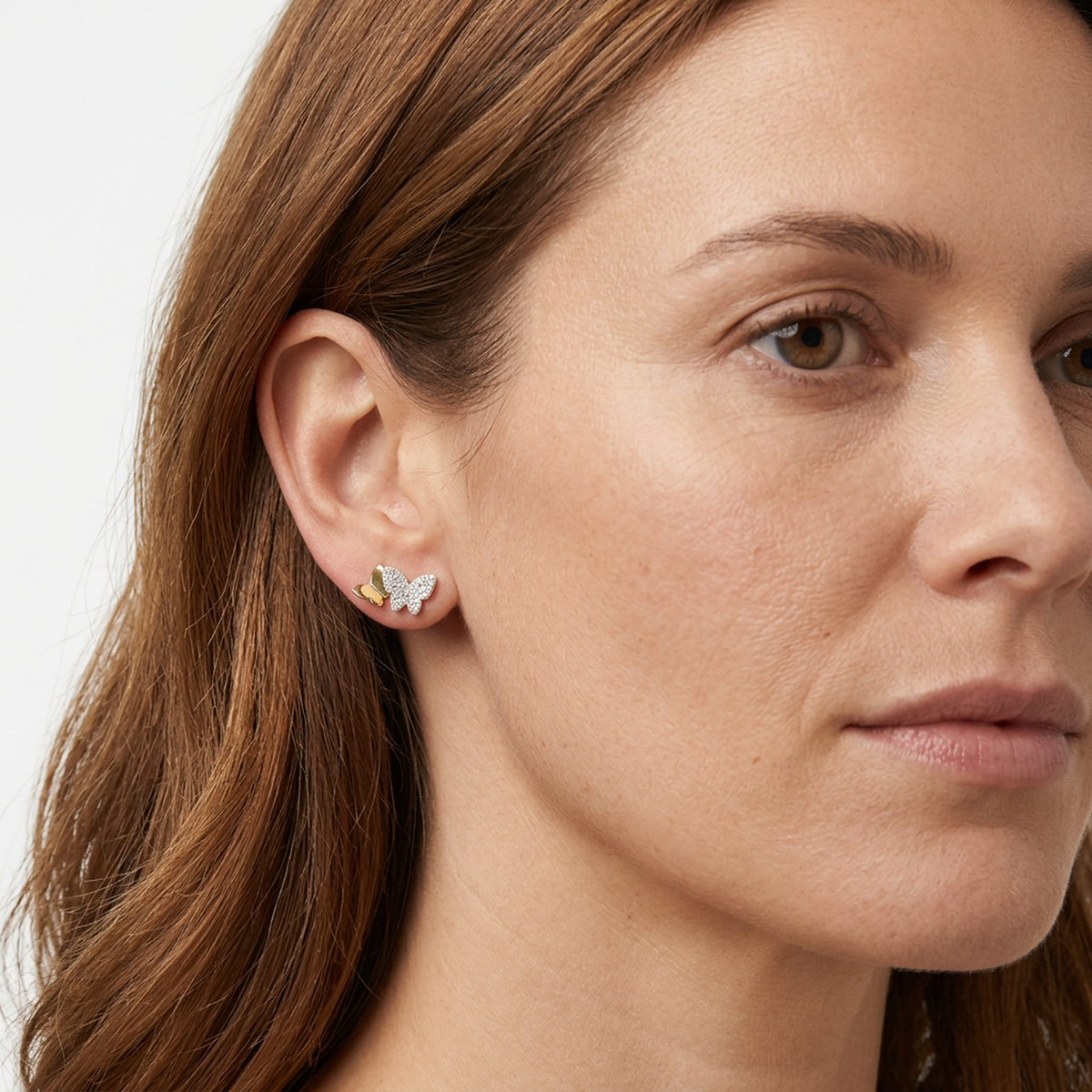 Aros Diamantes Mariposas - Oro Amarillo 14kt