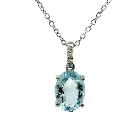 Colgante Aguamarina y Diamantes - Oro Blanco 14kt