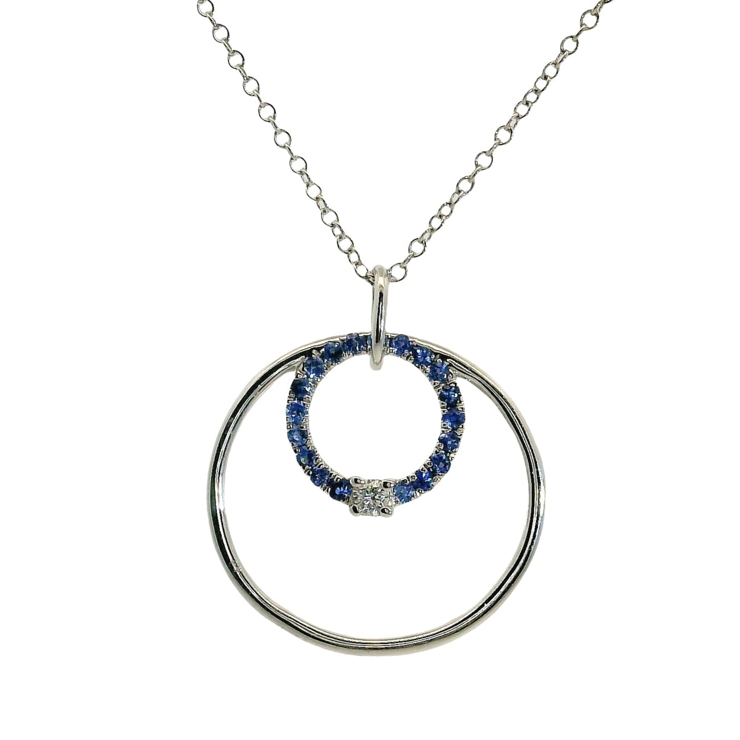 Colgante Zafiros y Diamante - Oro Blanco 14kt
