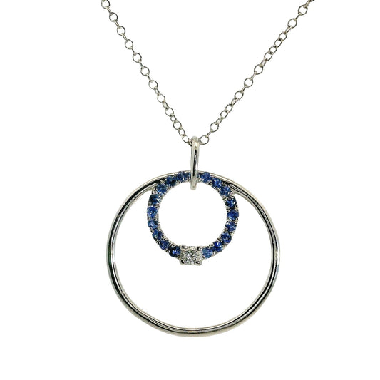 Colgante Zafiros y Diamante - Oro Blanco 14kt