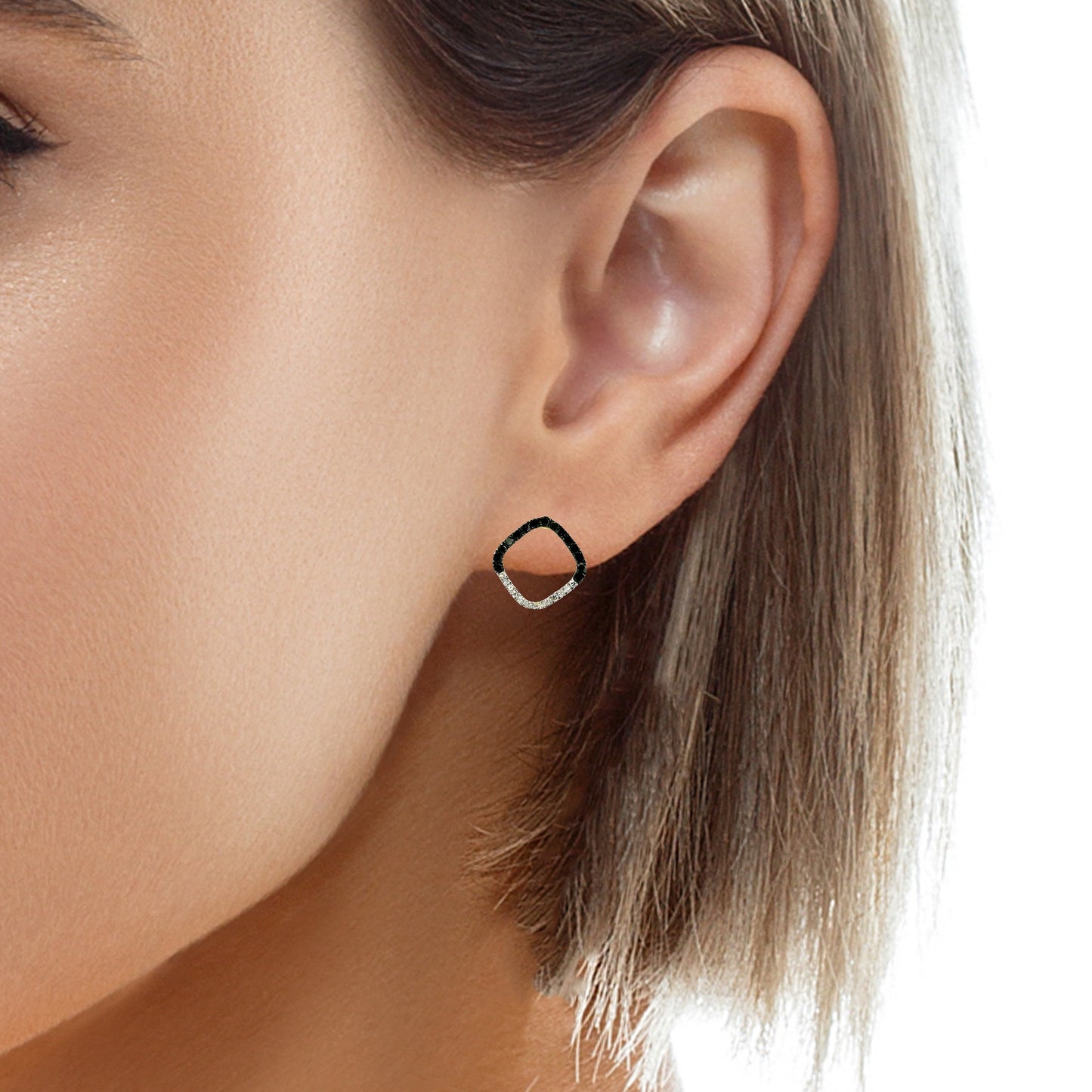 Aros Diamantes Negros - Oro Blanco 14kt