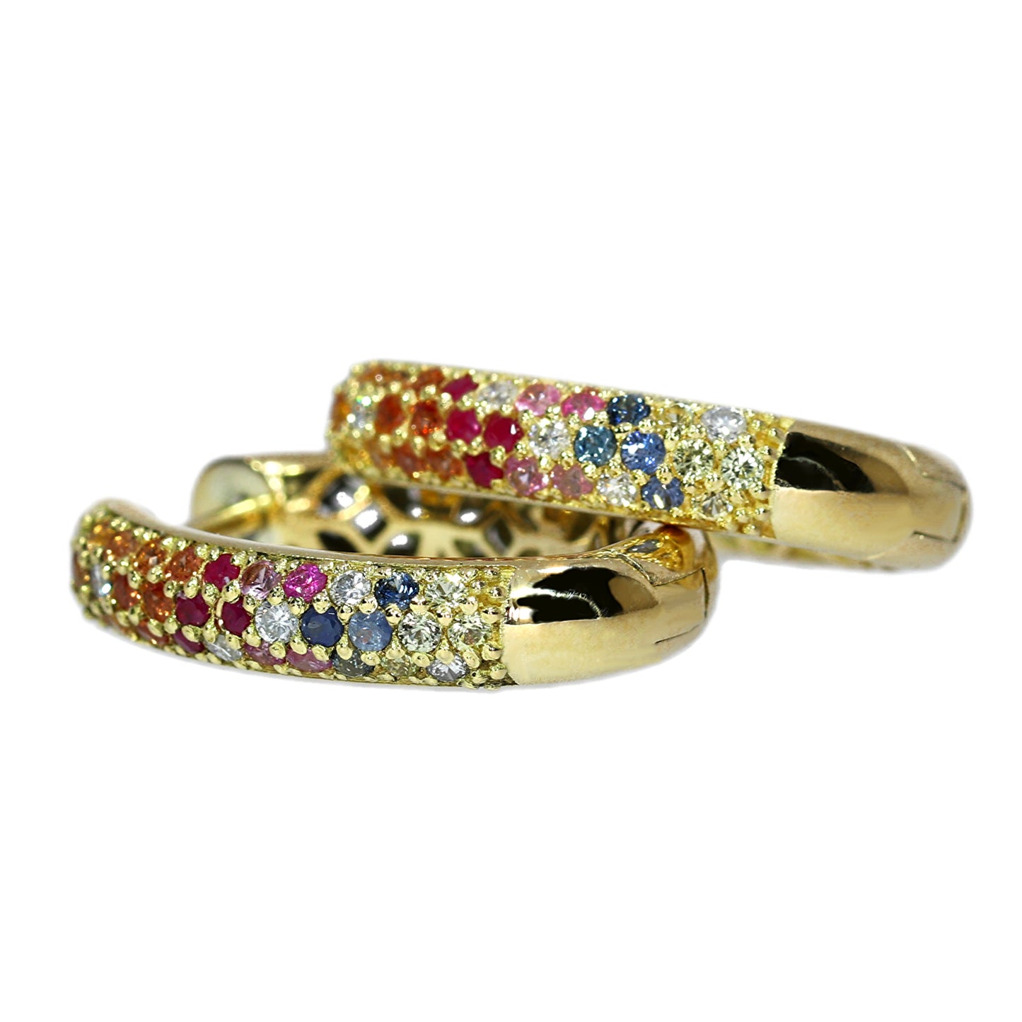 Aros Argolla Zafiros Colores y Diamante - Oro Amarillo 18kt