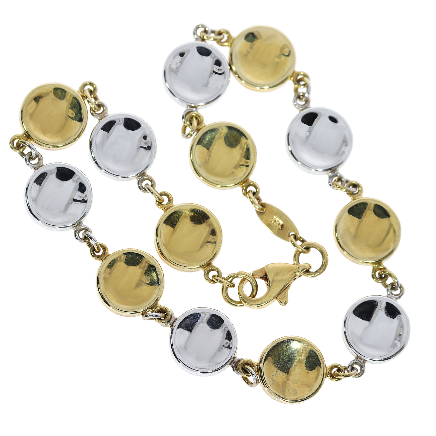 Pulsera Círculos Bicolor - Oro Amarillo y Blanco 18kt.