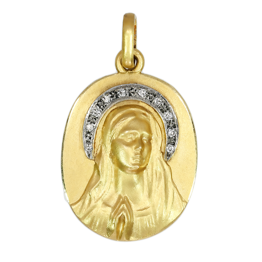 Medalla Virgen con Diamantes - Oro Amarillo 18kt