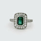 Anillo Esmeralda y Diamantes - Oro Blanco 18kt