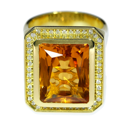 Anillo Citrino y Diamantes - Oro Amarillo 18kt
