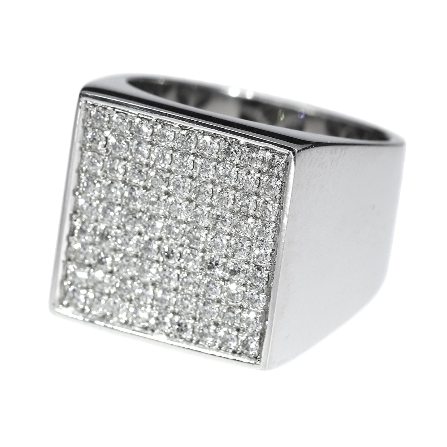 Anillo Sello Diamantes - Oro Blanco 18kt