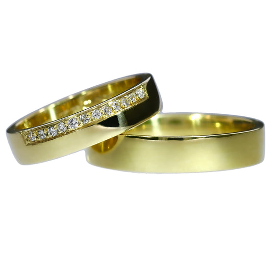 Argollas de Matrimonio Planas con Diamantes - Oro Amarillo 18kt