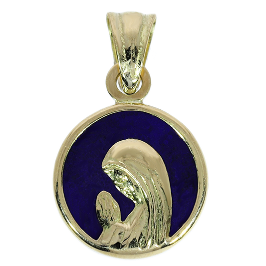 Medalla Virgen Niña Lápislázuli - Oro Amarillo 18kt